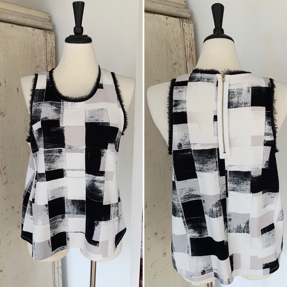 ANTHRO POSTMARK PATTERN ZIP BACK TANK TOP